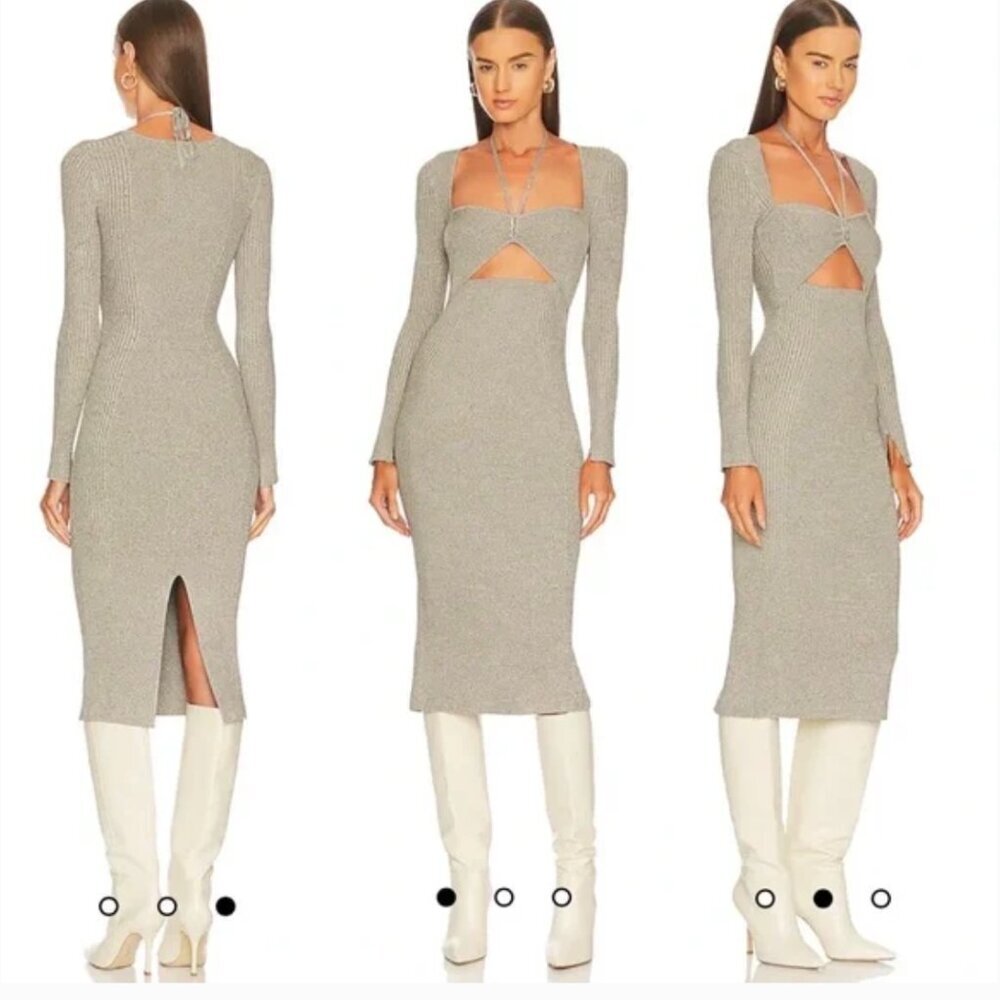 Jonathan Simkhai Danika Cut Out Midi Dress Ribbed Knit in Nougat M NWT $498